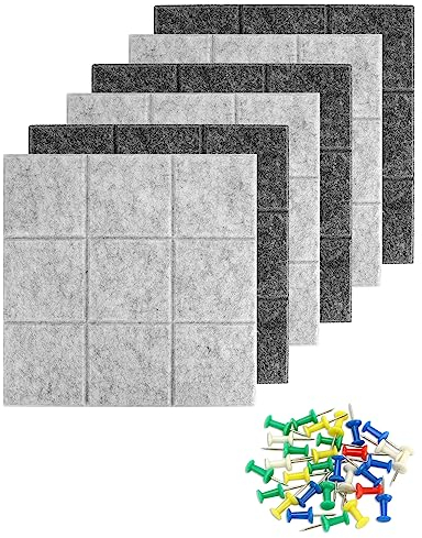QWORK® 6 Stück Filz Pinnwand, mit 30 Stiften, Selbstklebend, 30 x 30 cm, für Büro, Küche, Schule