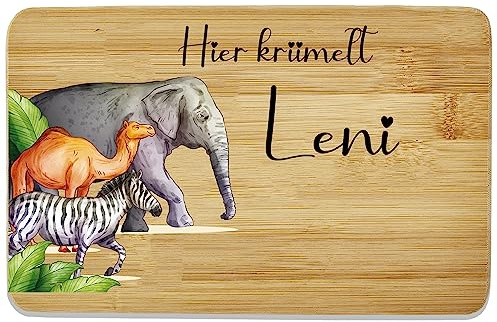 Bl4ckPrint Kinder Frühstücksbrettchen personalisierbar mit Name - Jausenbrett mit Gravur - Frühstücksbrettchen Kinder - Individuelles Holzbrettchen mit niedlichem Tiermotiv & Namen