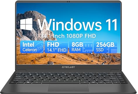 TECLAST Laptop 14 Zoll 8GB RAM+256GB ROM, F7 Plus3 Notebook, Windows OS Computer, Intel N4100 Turbo 2.4GHz Prozessor 2K 1920*1080 FHD, Typ-C, USB3.0, Mini-HDMI, Ganzmetall-Leichtgewicht 1.4Kg (2023)