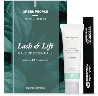 Green People Lash & Lift Mascara Geschenkset | Natürliche Schwarze Mascara und Make-up Entferner, Langanhaltende Farbe, Empfindliche Augen, Glutenfrei