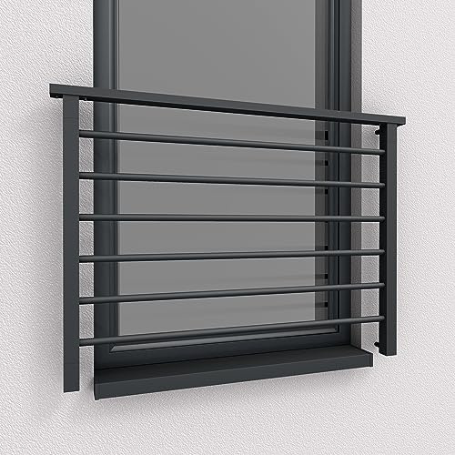 Alu Light Französischer Balkon Aluminium Stabgeländer Balkongitter Fenstergitter Anthrazit RAL 7016 matt (150x100cm)