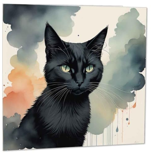 Purple Fox Greeting Card, Motiv: schwarze Katze, 145 x 145 mm, Geburtstag