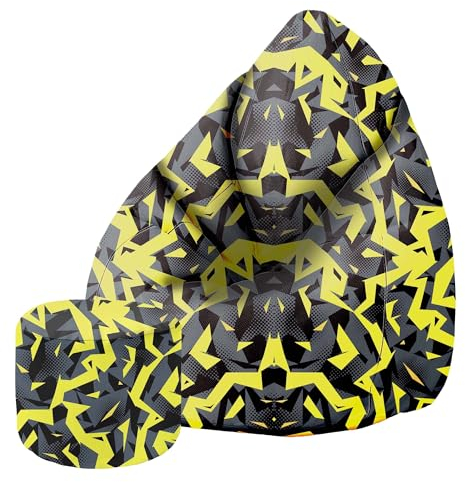 DreamRoots Poltrona Sacco Moderno - Pouf da Esterno Impermeabile 80x80x120 cm - Include Poggiapiedi e Fodera - Per Sedersi e Gaming - Abstraction