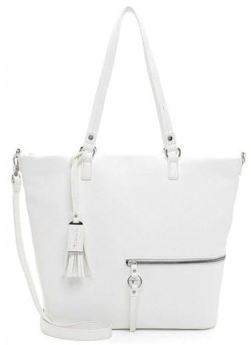 Tamaris Damen Schultertasche Handtasche Shopper Nele aus Kunstleder in Weiß mit Reißverschluss.