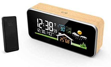Ashikoi Estación meteorológica Reloj despertador digital al aire libre Interior Temperatura Humedad Medidor inalámbrico Radio Relojes Escritorio Mesa Hogar