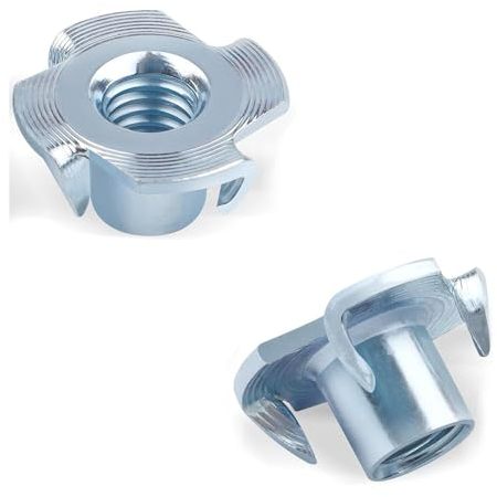FOMGIIN Écrou en T Inserts Acier Fileté M8 X 11 mm, 20 Pièces Écrous Éntraînement Insert, Écrous à Griffes T En Acier Au Carbone Zingué, D'éCrous En T à Quatre Dents Pour Meubles de Menuiserie