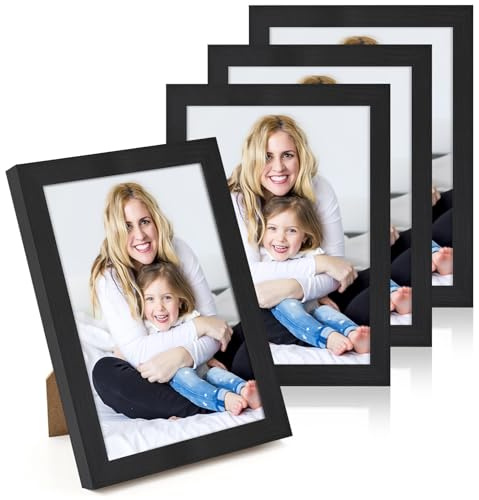 WenYa 6x8 Black Photo Frames 4 Pack, 20x15cm Wall Tabletop Picture Frames | Wooden Frame, Max Fits 8x6 Photos, Wall Mounted & Table Standing, Home Decor for Family Portrait, Bedroom Living Room Gallery