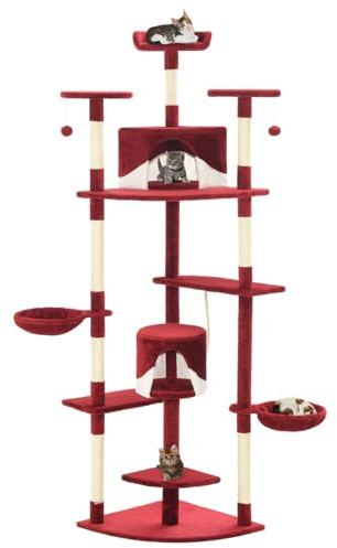 Rascador para Gatos con Poste de sisal, ShGaxin Arbol para Gatos, Gatos Accesorios, Arranhador para Gatos, Arbol Rascador Gatos, 203 cm Rojo y Blanco