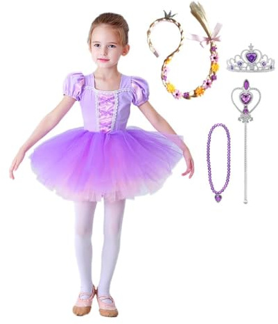 Lito Angels Robe Ballet Tutu de Princesse Raiponce pour Bebe Filles, Justaucorps Deguisement Danse Costume de Ballerine avec Accessoires Taille 18-24 mois, Violet