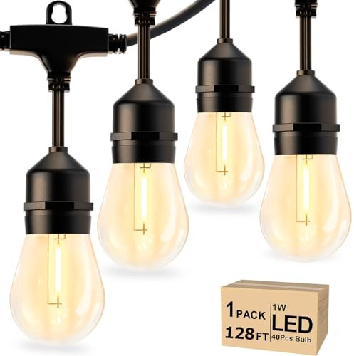 Svater - Guirnalda luminosa exterior de 38 m, guirnalda luminosa exterior LED S14 E27 bombillas IP65 impermeable conexión cadena luz exterior para jardín, Navidad, boda, tienda, blanco cálido 2700 K