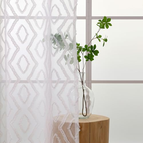 L.Z.E Tende bianche per soggiorno, tende bianche con nastro arricciato, per sistema di binari, trasparenti, per camera da letto, set da 2 pezzi, stile moderno, lunghezza 225 cm, colore bianco naturale