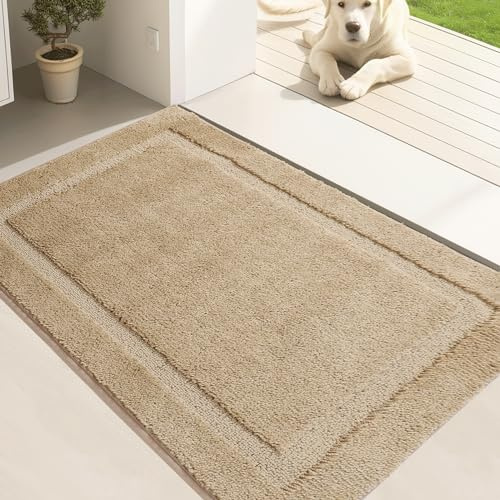 Oiilores Dirt Trapper Door Mat Indoor 50 x 80 cm, Washable Entry Rug, Inside Doormats for Entryway, Non-Slip, Low-Profile, Super Absorbent Dog Mats for Muddy Paws, Pets, Beige