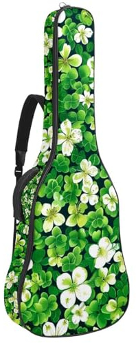 Gitarrentasche für Akustikgitarre mit zwei Taschen, grünes vierblättriges Kleeblatt, wasserabweisend, doppelt verstellbarer Schultergurt, Gitarrentasche, Grünes vierblättriges Kleeblatt, 42.9x16.9x4.7