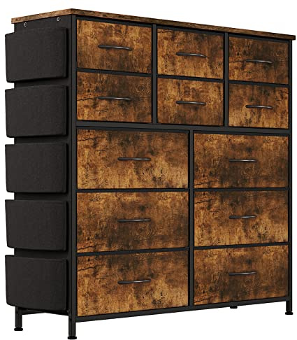 Baloveby Commode 12 tiroirs en Tissu avec poignées, Cadre en métal, Armoire de Rangement pour Chambre à Coucher, Chambre d'enfant, Placard, Couloir, entrée
