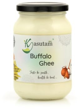 Kasutam A2 Desi Buffalo Bilona Ghee Made By Traditional Vedic Bilona Method Made In Earthen Pot & Hand Churned Free Grazing Grass Fed Buffalo Ghee Immunity Booster Glass Jar- 500 Ml