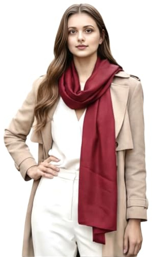 LA FERANI dam sidenscarf 100 % sidenhalsduk halsduk enfärgad vit svart 180 x 90 cm enfärgad för kostym formella tillfällen stola business style present för dig, Mörkröd, 180 x 90 cm
