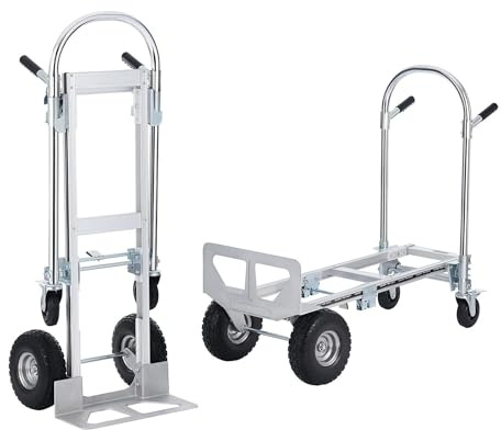 Carrello a mano in alluminio 2 in 1. Carrello da trasporto con 4 ruote, convertibile in piattaforma o carrello a mano, capacità di 350 kg. Carrello di carico pieghevole per magazzino, trasloco.