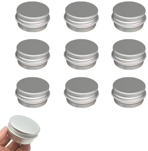 Lxtness Pot en Aluminium,10 Pots en Aluminium, 5ml Pots de Contenants Cosmétiques Vides,Avec bouchon à vis, pour baume à lèvres, lotion, crèmes, masques, mini bougies(Argent)