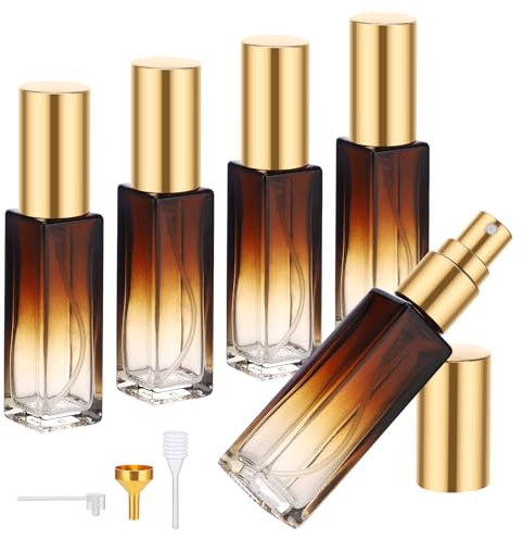 Segus Atomizador de perfume de viaje recargable, 5 decantadores de perfume de 10 ml, botellas de fragancia vacías de vidrio, portátiles y a prueba de fugas, para bolso, bolsillo, bolso (marrón
