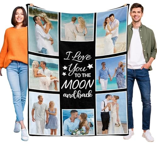 PSUNEY Decke mit Foto und Text, IIndividuell Gestaltbare Decke, Personalisierte Deckenüberwürfe, Fotodecken, Maßgeschneiderte Valentinstagsgeschenke für Mama, Papa, Paare, Freundin, Freund