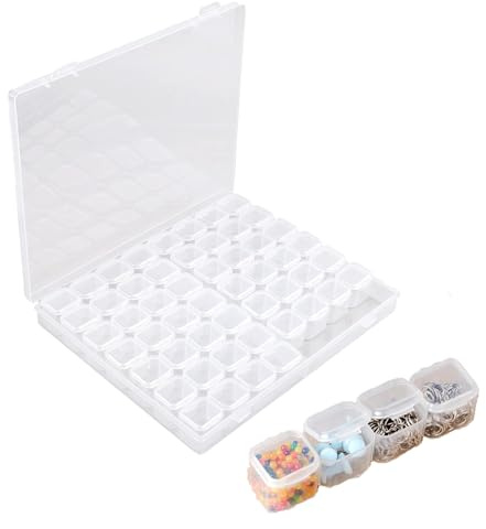 CALLYSONIC Caja organizadora de 56 compartimentos de plástico transparente, extraíble, almacenamiento de pintura de diamantes, cajas de clasificación para piezas pequeñas, pulseras, manualidades
