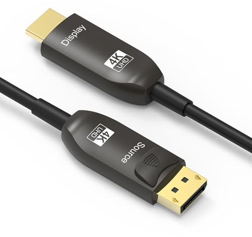 YOTETION Display-auf-HDMI-Kabel, 30 m, optischer DisplayPort-Konverter 4K60 Hz – kompatibel mit Laptops, Spielkonsolen, Streaming-Geräten, Xbox und mehr