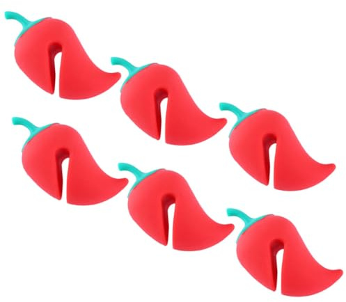 WEKADRIN Lovely Pepper-Shaped Silicone Spill Stoppers 6pcs, Pot Boil Over Preventers Kitchen Gadgets, Lid Spill-Proof Lifters for Home Cooking and Slow Cooker Use