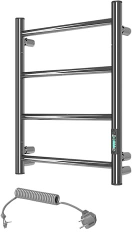 Scaldasalviette elettrico in acciaio inox, 505 x 400 mm, 35 W, con termostato e timer, design moderno, IP44, montaggio a parete per bagno e hotel