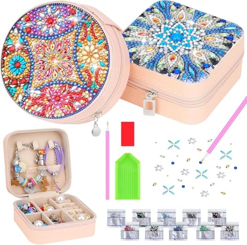 Hysagtek Diamond Painting Jewellry Box Gift Set - 2 Piece Velvet Storage Organizer with DIY Diamond Art Lid, Decorative Keepsake Box for Women Girls Birthday Christmas Valentin