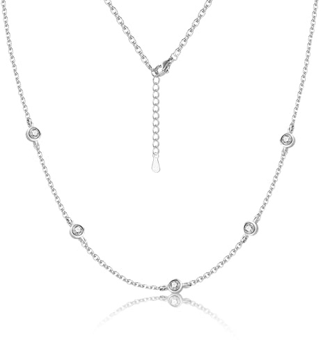 ALEXCRAFT Stackable Silver Necklace for Women Adjustable 925 Sterling Silver Cubic Zirconia Necklaces Trendy Dainty No Pendant Single Clavicle Ball CZ Necklace Stack Jewelry Chains for Women Lady