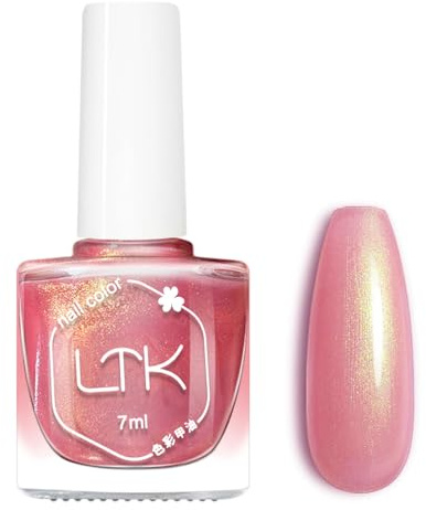 DMQ Pink Glitter Nail Polish, Pink Pearl Shimmer Mermaid Nail Varnish, Polarized Glitter Long Lasting & Quick Drying Holographic Nail Gel for Women Girls DIY Manicure at Home - No Need Bake
