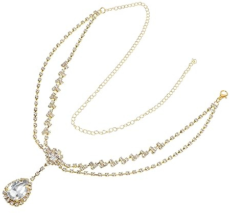 Veemoon Tocado Para Novia Cristal Decorativo y Cadena Frontal Dorada, Accesorio Cabello De Boda, Diseño Ligero y Resistente, Adecuado Para Ceremonia y Eventos Obsequios