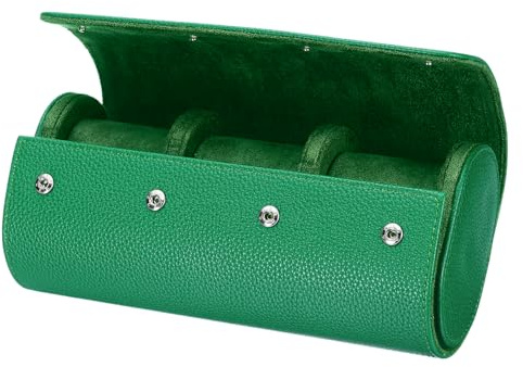 sourcing map Rouleau de montre de voyage portable en cuir à 3 emplacements pour hommes et femmes, organiseur de rangement de montres avec coussin amovible pour voyage, affichage, vert texturé