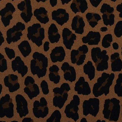 MAGAM-Stoffe Hey Leo Jersey Stoff Leo-Look Leoparden-Muster OEKO-TEX Meterware 50cm (Ocker)