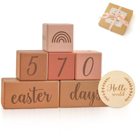 DBAILY Tarjetas de hitos bebé, madera, hitos bebé, bloques de edad de hitos, con semanas, meses, años, y peso, accesorios para sesiones de fotos de bebé