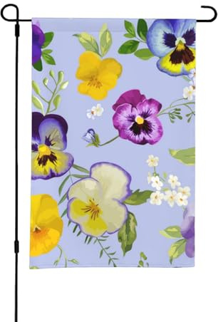Bandera de jardín de verano de doble cara de 12 x 18 pulgadas con diseño de flores de pensamiento para exteriores.