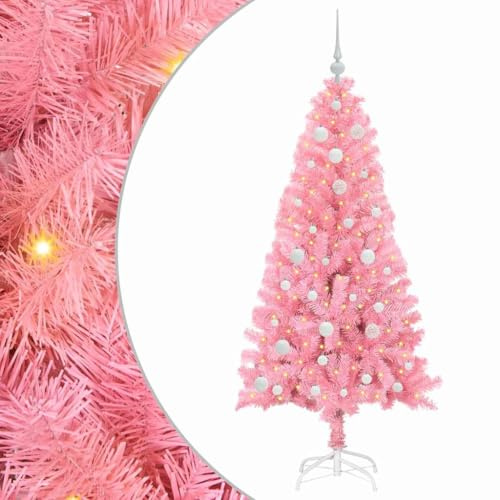 vidaXL Árbol de Navidad con 150 LED con Soporte Rosa 150 cm PVC, Árbol de Vacaciones Moderno y Minimalista, decoración LED, Luces cálidas para el hogar y jardín