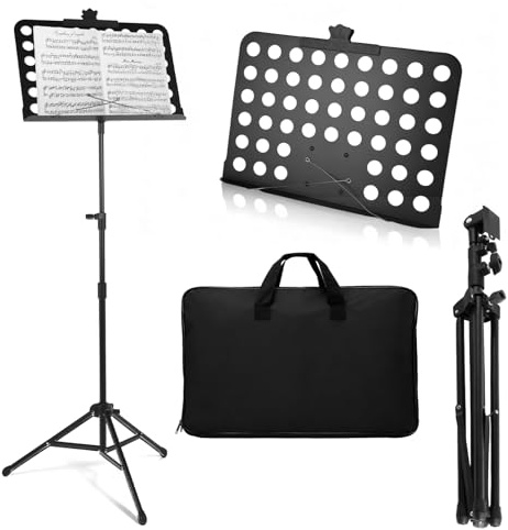 Atril para Partituras 2 en 1 - Atril Musica Plegable de doble uso, Altura Ajustable Regulable, Extensible con Bolsa de Transporte para partituras, Ideal para espectáculos musicales