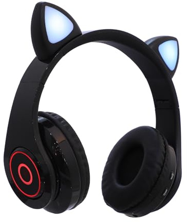 Holibanna Casque Pliable sans Fil Oreilles de Chat avec Éclairage LED Écouteur Arceau Confortable pour Musique et Jeux