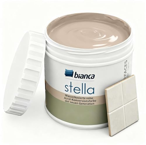Bianca Stella Fliesenfarbe Ohne Schleifen - Wasserbasierter Parfümierter Fliesenlack für Badezimmer, Küche, Bodenfliesen, Wandfliesen - Sandbeige, Glänzend, Kratzfest, Hochdeckend, 500ml
