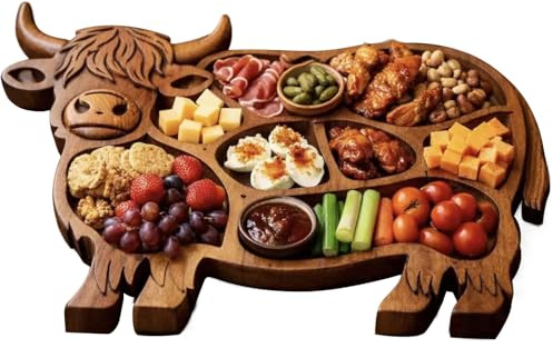 Animal Charcuterie Board | Cow Wooden Platter - Food Tray - for Home Kitchen Dining Table Banquet Family Gathering Holiday Snack Fruit Meat Cheese Crackers