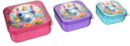 My sweety pop | Boîte à Goûter Licorne pour Enfant | Set de 3 Boîtes de Conservation Empilables | Design Fleurs et Licornes | Sans BPA pour École Maternelle et Pique-Nique |