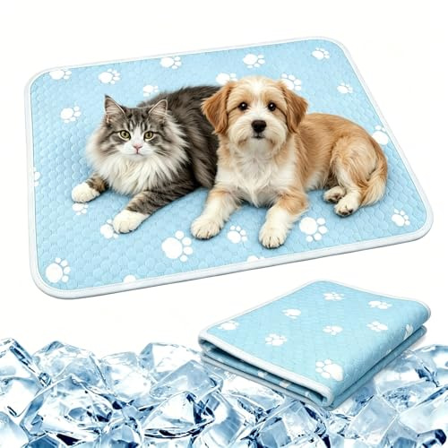 Shengxi Cama Perro Verano, 70x55 cm Alfombra Perro Refrescante, Manta Gato Transpirable y Absorbente, Cojin Perro Antideslizante para Interiores y Exteriores (Azul)