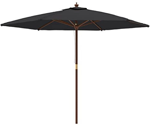 Xhnifbn Sombrilla negra de madera dura resistente, 299 x 240 cm, con ventilación, poliéster resistente a los rayos UV y sistema de poleas, diseño moderno para balcón, terraza, jardín