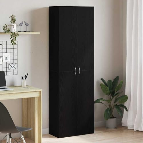 Kontorsskåp svart ekutseende av trämaterial 60 x 32 x 190 cm med 5 hyllor och 2 dörrar, modernt skåp kontor, aktskåp för effektiv ordning och förvaringsutrymme