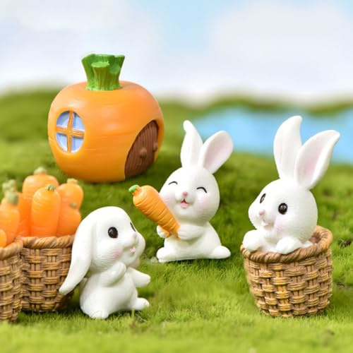 Qomcsrl Harz Niedlichen Hasen Karotte Tierfigur Weihnachten Dekoration Miniatur Garten Kuchendeko Puppenhaus-