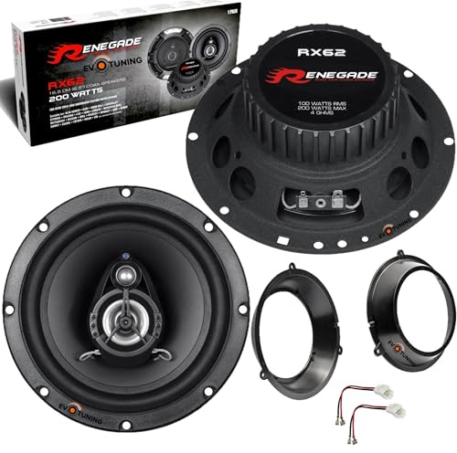EvoTuning Kit 2 Casse Altoparlanti Anteriori per Fiat Panda 2 Serie 169 dal 2003 al 2011 - Set Coassiali 2 Vie 165mm 200W compatibili con Renegade RX62 + 2 Anelli e Cavi Adattatori