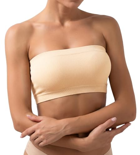 HEDYX Strapless Bra for Women Seamless Wireless Bandeau Bra Style Steady Yet Restrained, Showcasing a Charming Back Design S-XL, Nude Black