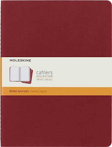 Moleskine Cahier Journal, Set 3 Quaderni a Righe, Copertina in Cartoncino e Cucitura a Vista, Colore Rosso Mirtillo, 120 Pagine, Formato Extra Large 19 x 25 cm