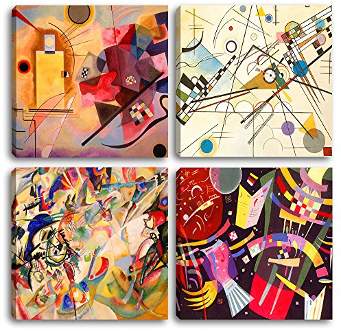Degona Quadri Moderni Kandinsky 4 pz. cm 30x30 cad. Stampa su Tela Canvas Arredamento Arte Astratto XXL Arredo per Soggiorno Salotto Camera da Letto Cucina Ufficio Bar Ristorante